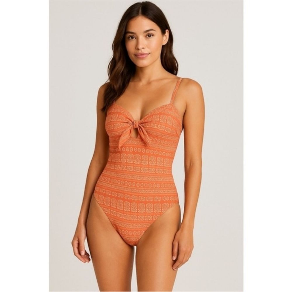 Robin Piccone Isla One Piece Coral Pink White Swimsuit Women's Sz 6 NWOT